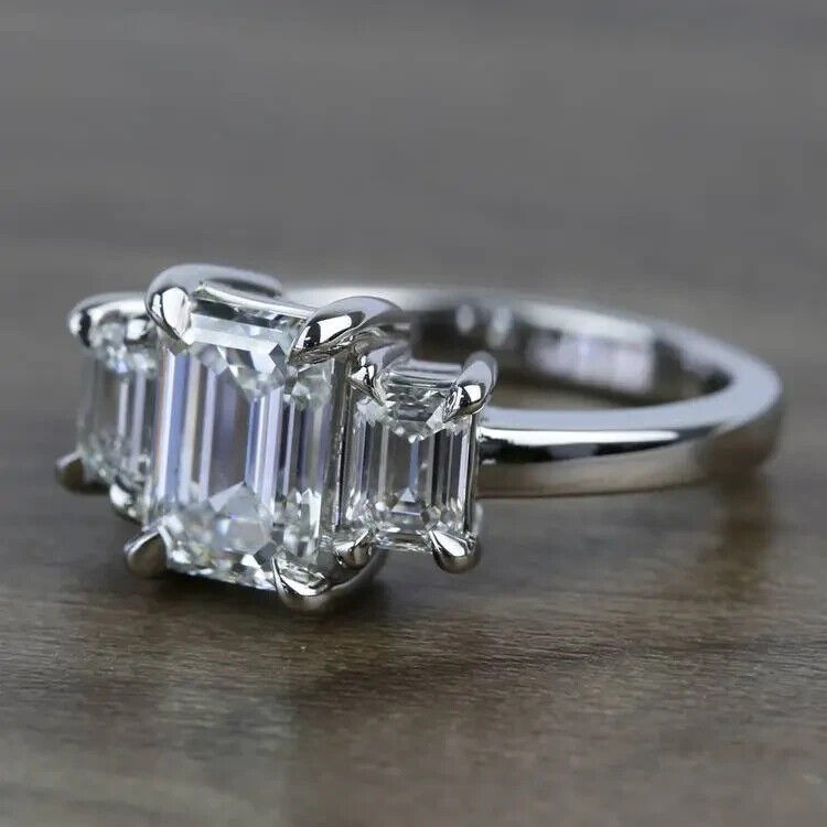 Lab-Created 2.50 Ct Emerald Cut White Diamond Wedding Ring 925 Sterling Silver