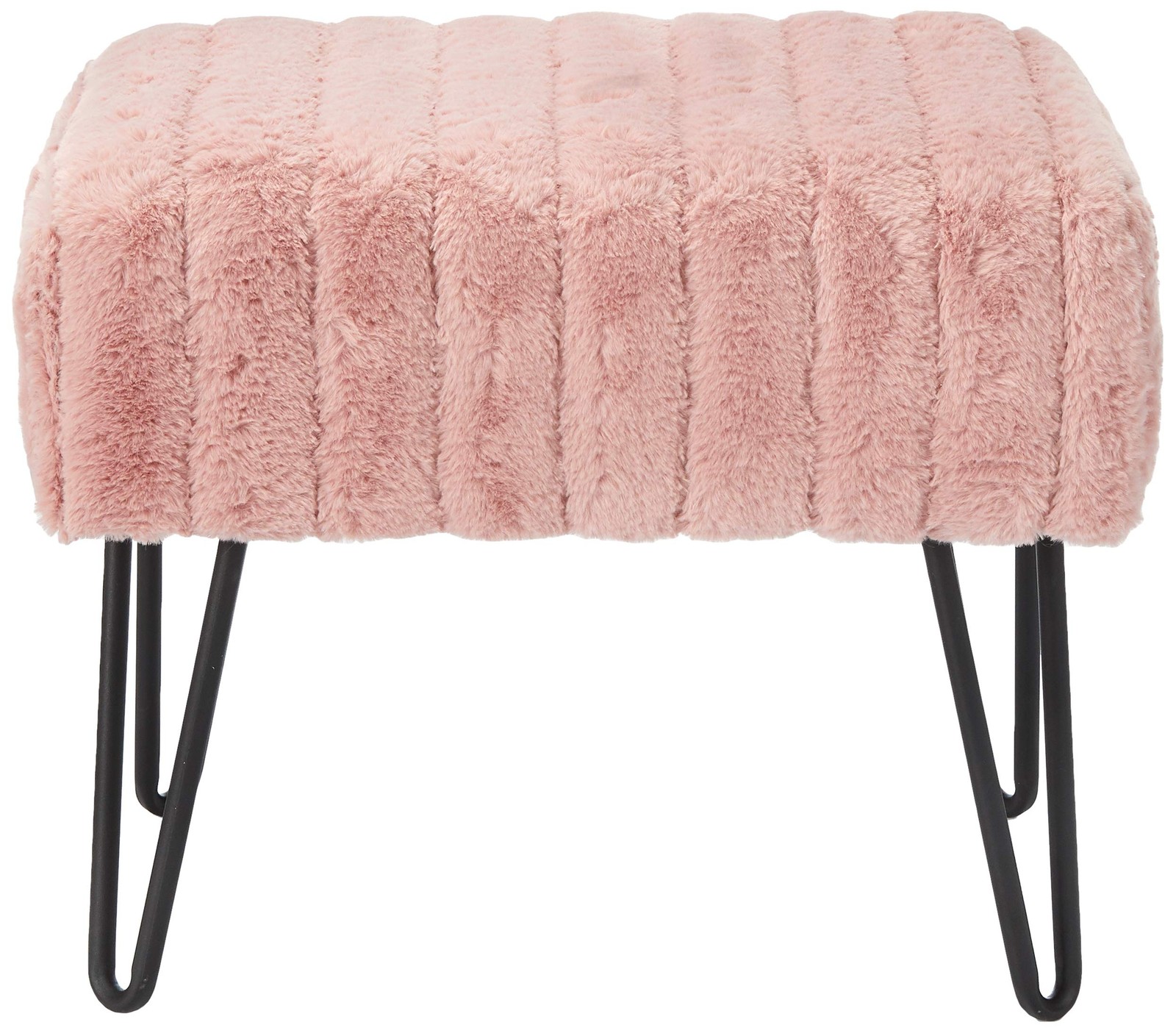 Super Mink Faux Fur Pink Ottoman Bench, 19" x 13" x 17", Rose Smoke, Living R...