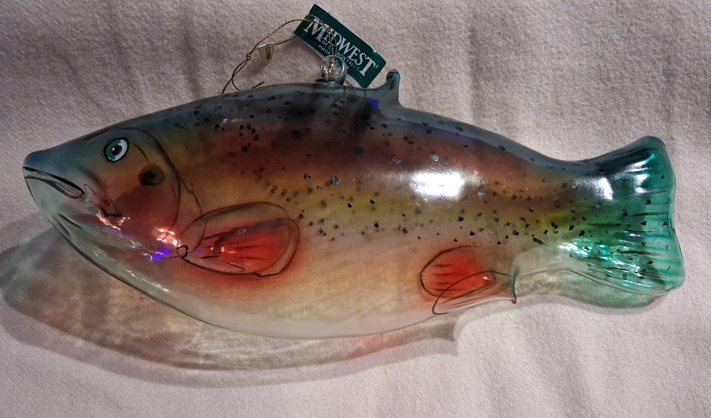 MIDWEST Glass Blown Fish Ornament Painted Features Fragile Lightweight NWT