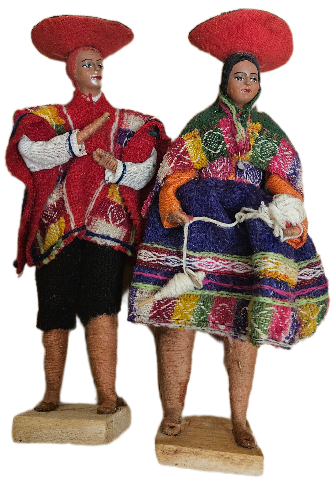Vintage Peruvian Folk Art Doll Handcrafted Female Male Culture 8" Cloth Lot 2