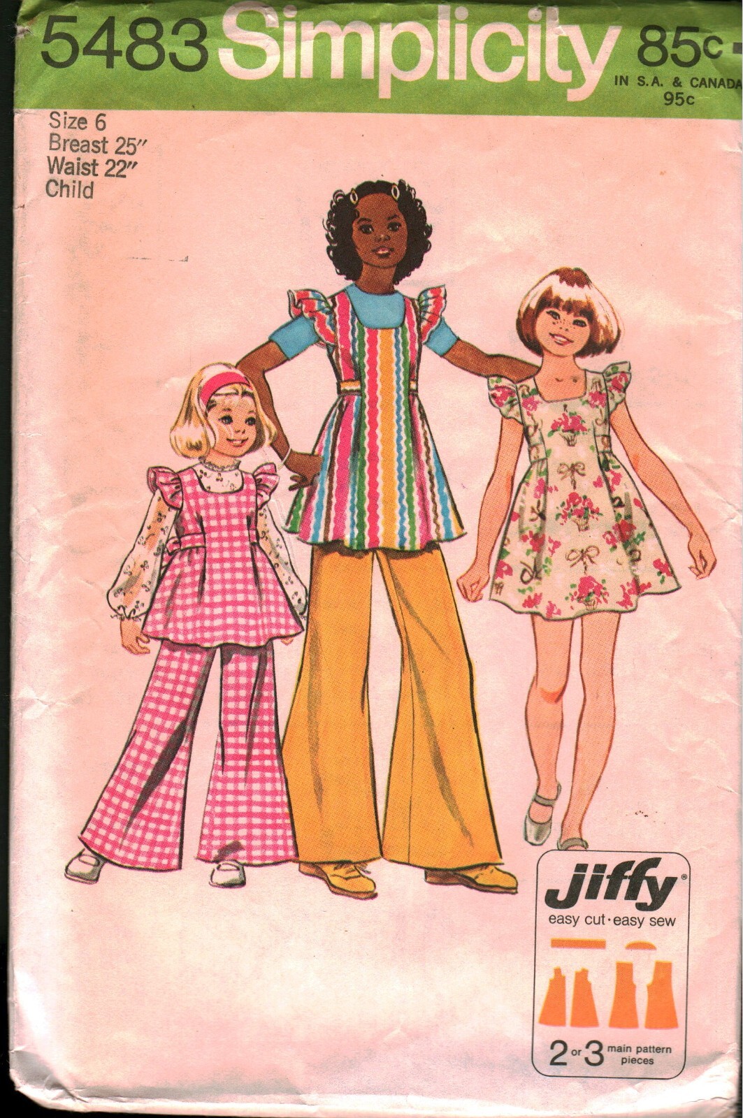 5483 Vintage Simplicity Sewing Pattern Girls 1970s Smock Dress Tunic Pants OOP