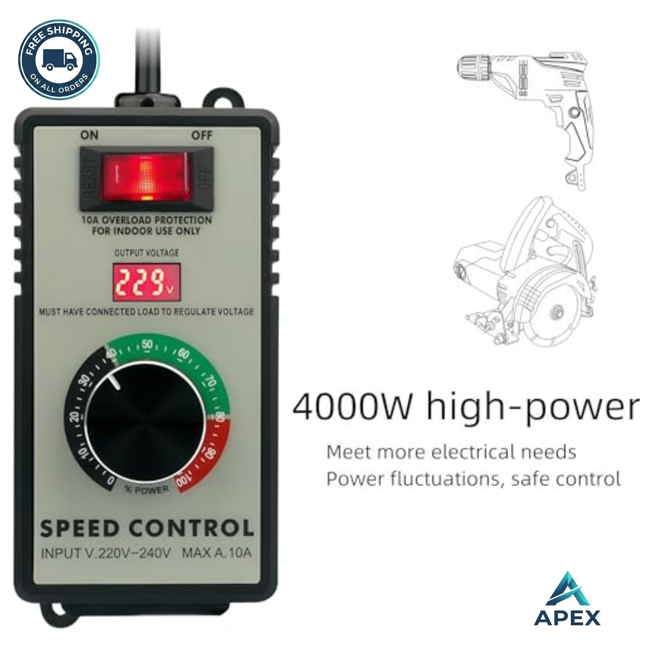 AC Motor Speed Controller 110V 4000W Variable Rotary Switch 15A Angle Grinder