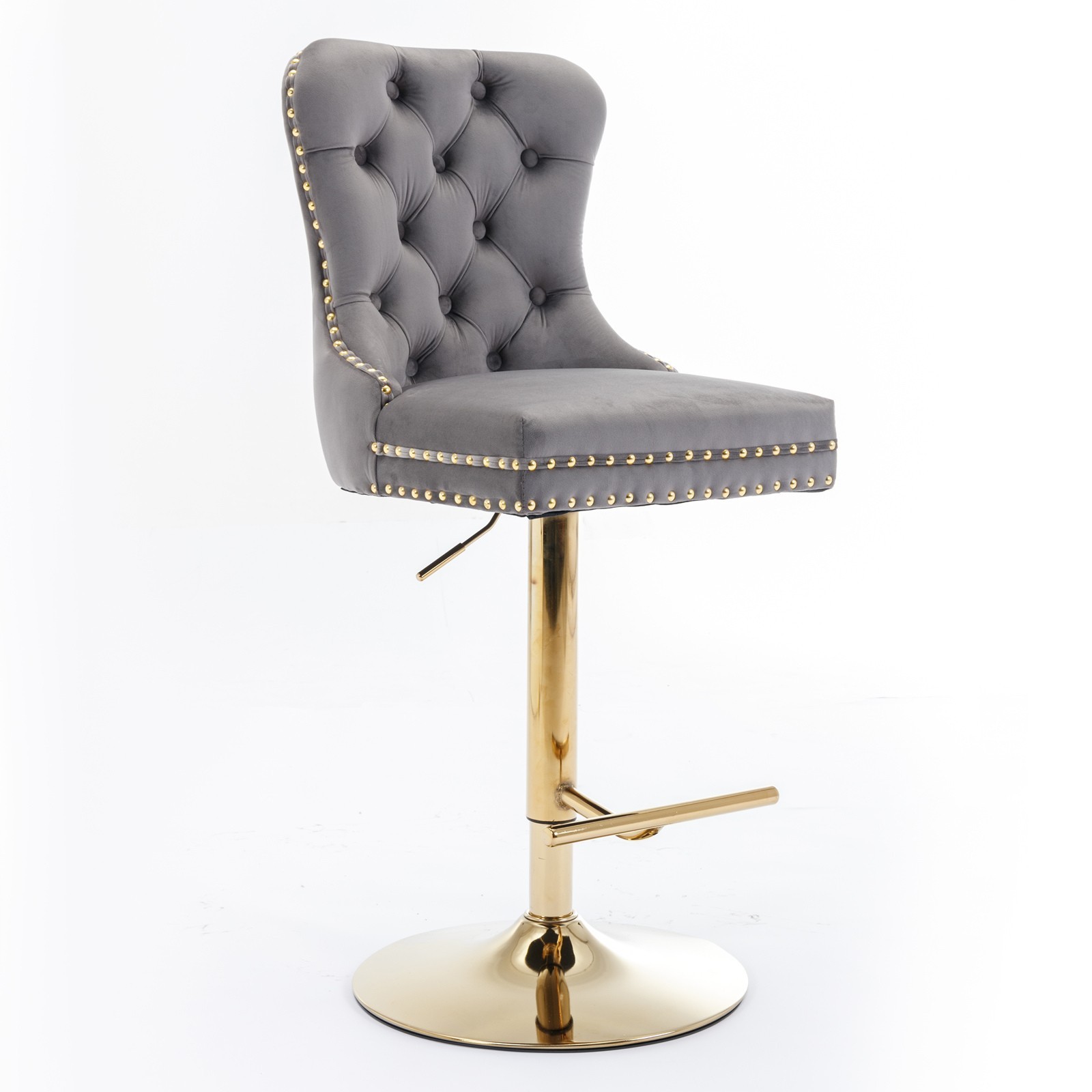 A&A Furniture Golden Swivel Velvet Barstools - Adjustable (27-35"), Tufted