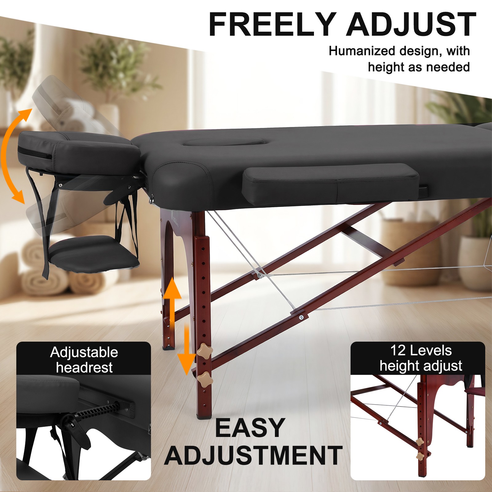 Portable Physical Therapy Massage Table - Stretching Treatment - Black
