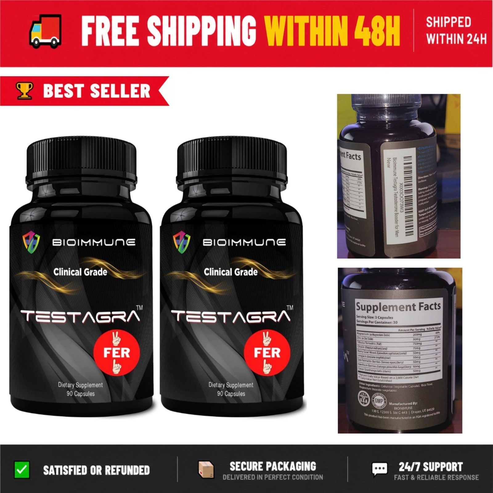 BioImmune Testagra Testosterone Booster for Men - 180 Capsules