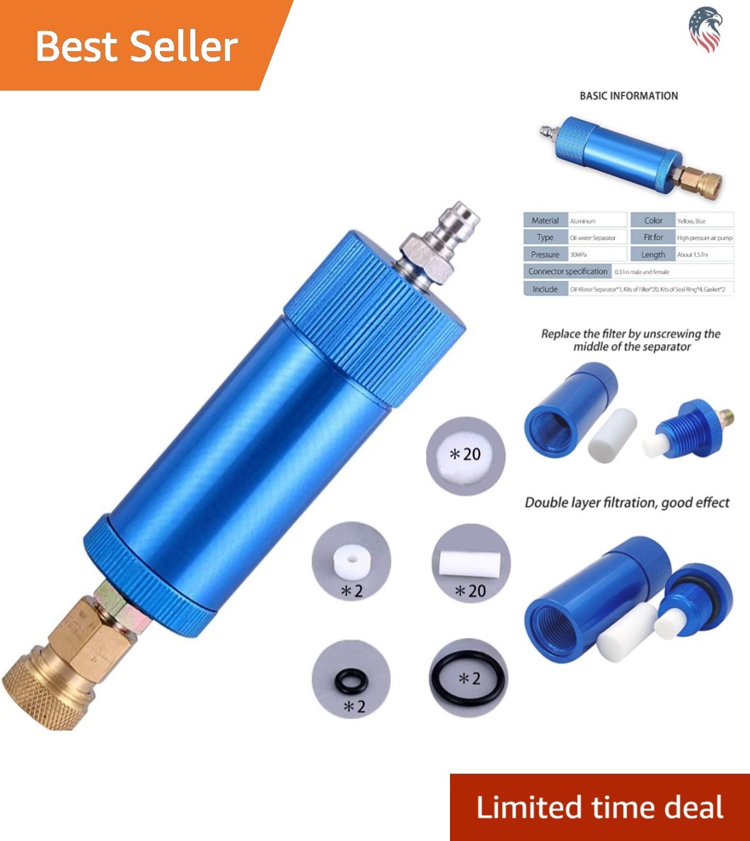 High Pressure PCP Air Filter Oil-Water Separator 30Mpa – Durable Blue Design
