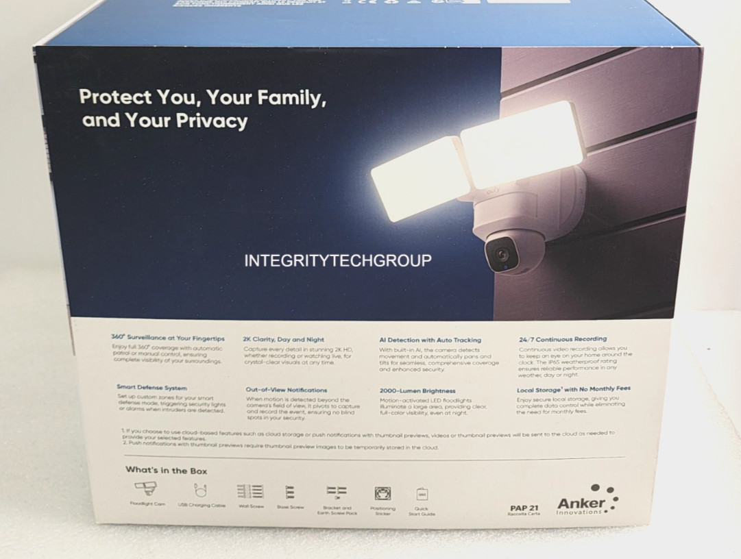 Eufy E30 2K Hardwired Floodlight Camera Pan Tilt Lens White, NEW/SEALED