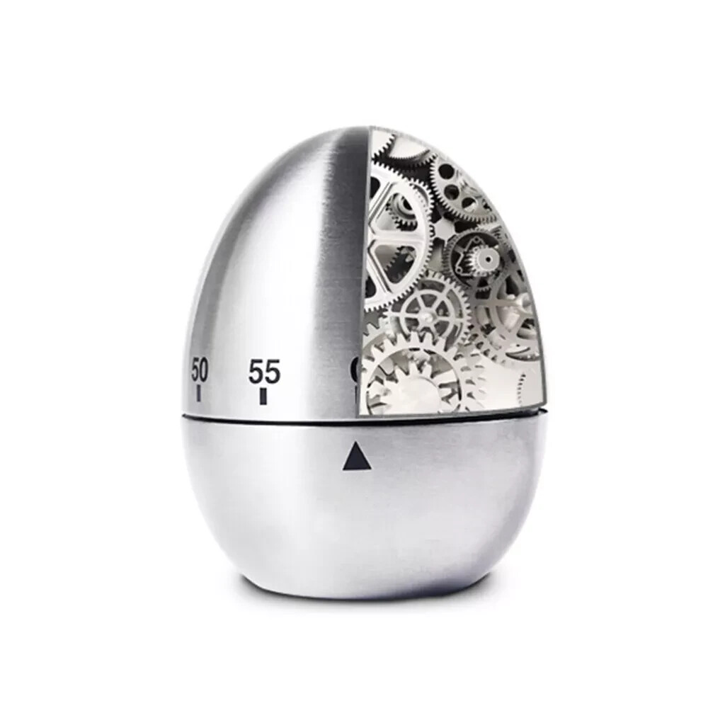 NEW Stainless Steel Creative Mechanical Rotate Timer Egg Shape Manual Countdown