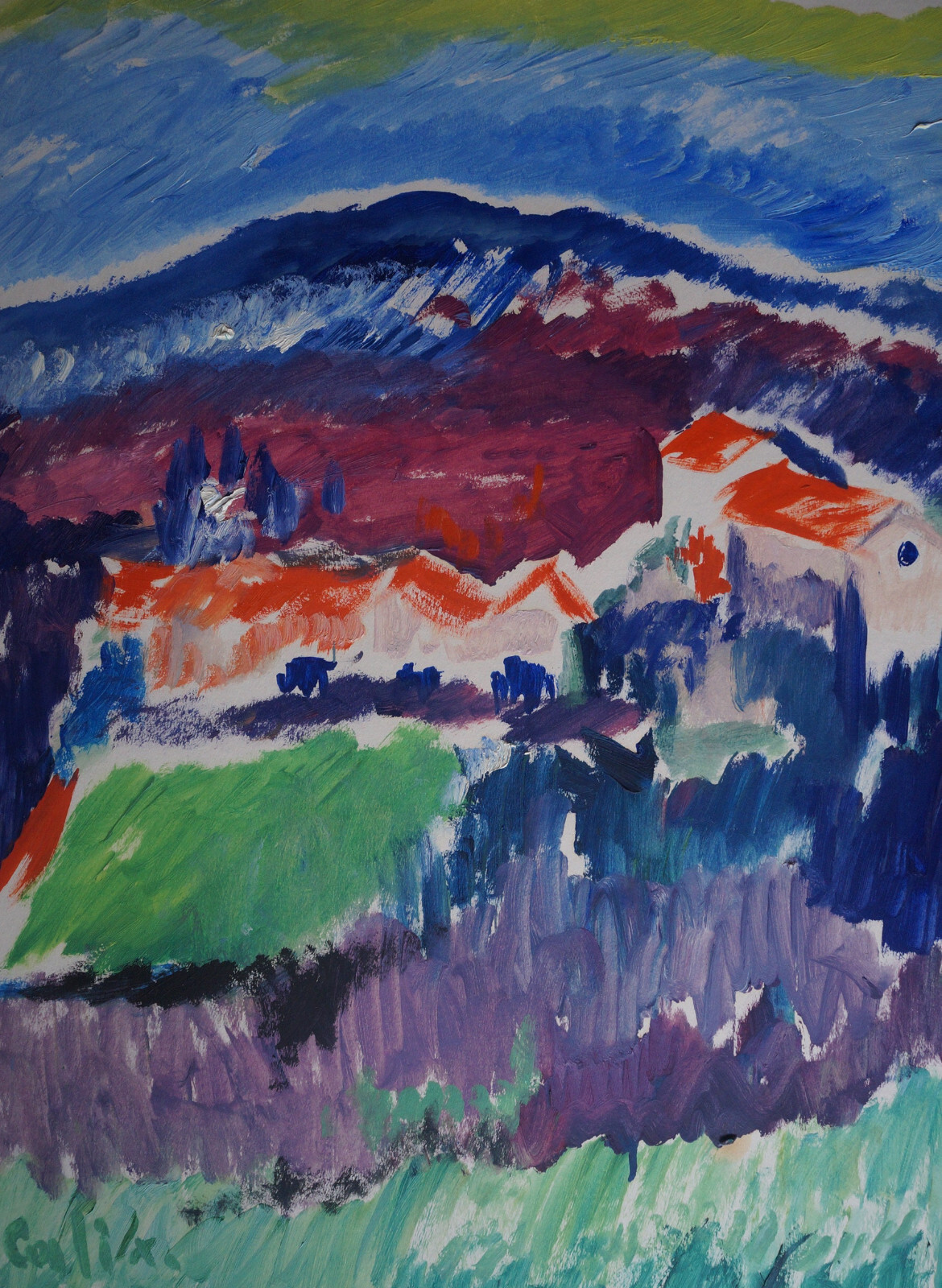 Drawing Gouache Landscape Signed Robert Calix (