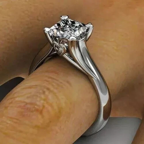 2Ct Princess Cut Lab Created Diamond Engagement Ring 14K White Gold Plated