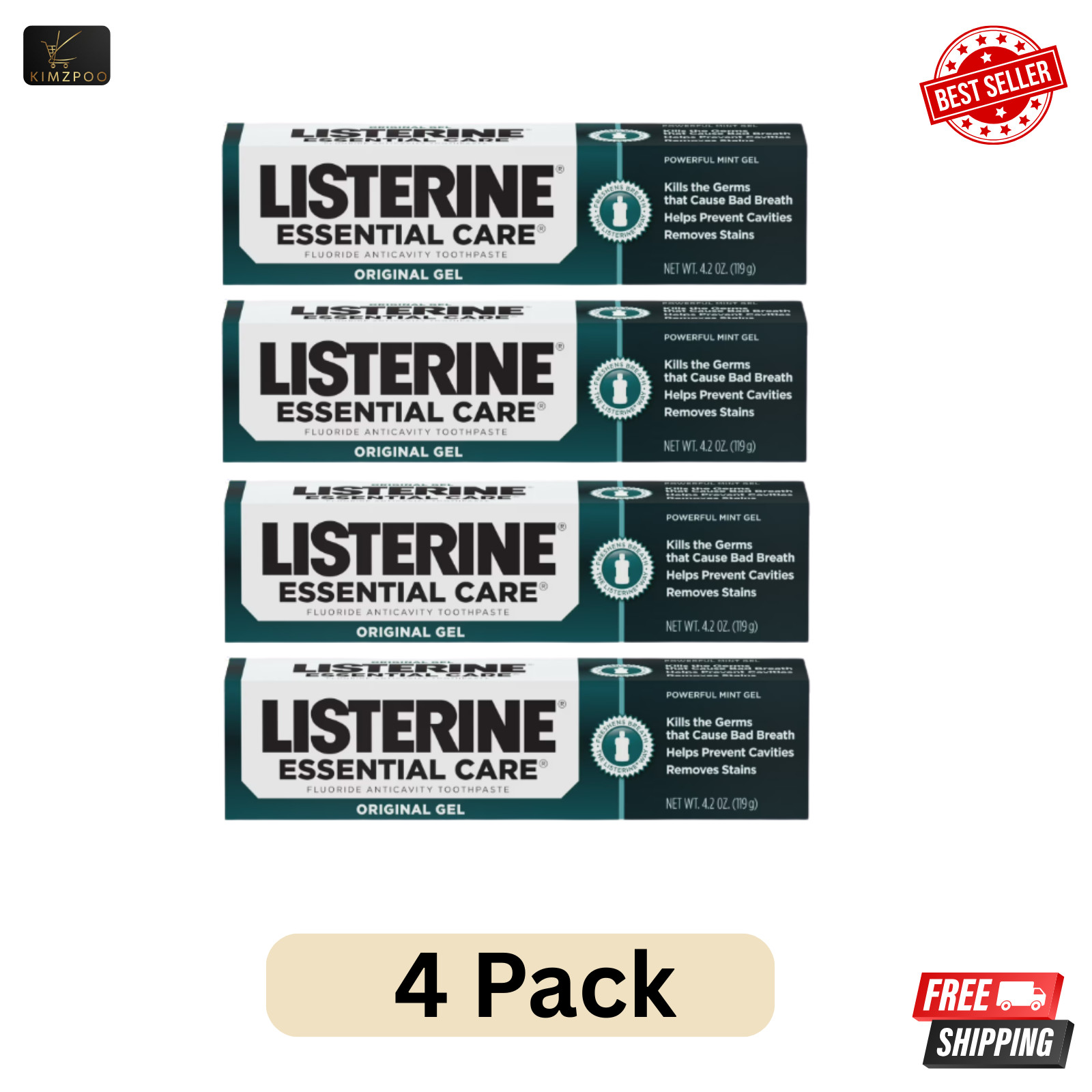 LISTERINE Essential Care Toothpaste Original MINT Gel - 4.2 oz (4 pack)