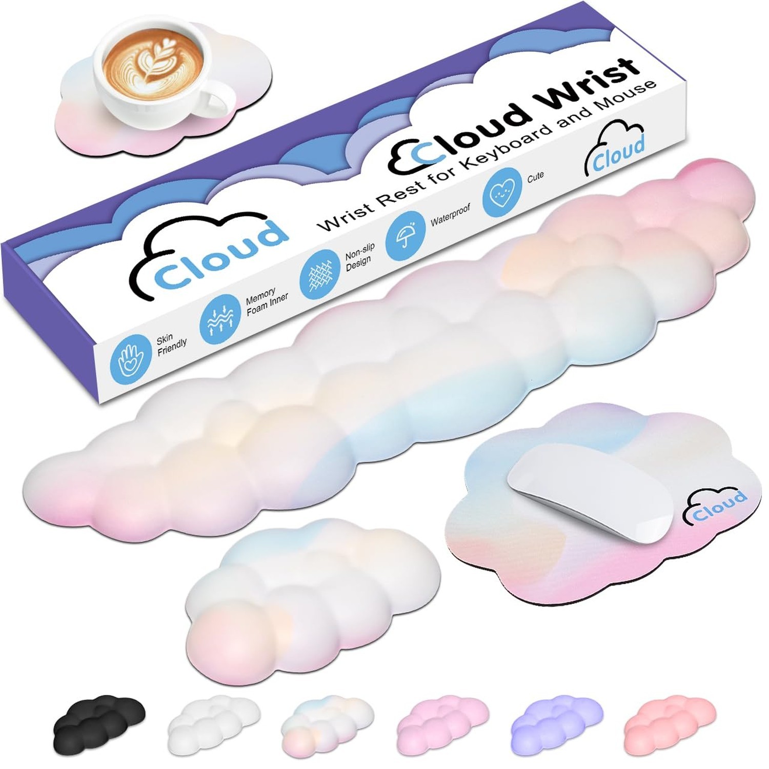 4 in 1 Ergonomic Leather Cloud Wrist Rest Keyboard and Mouse Pad & Coaster | ...