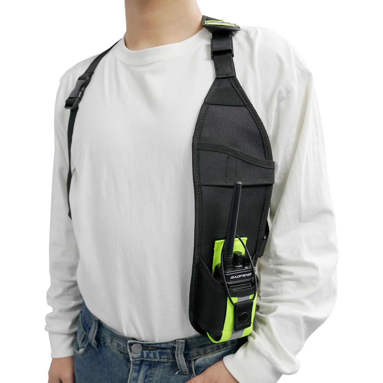 Universal Left Side Radio Shoulder Harness Holster with Reflective Pocket,Two...