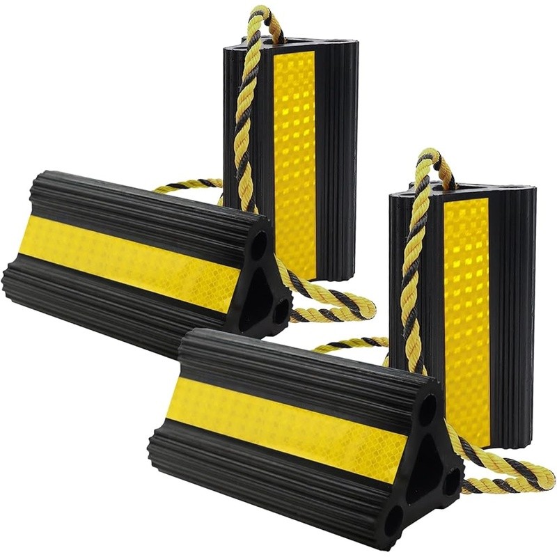 Rubber Wheel Chocks RV Trailers Trucks Aviation W/ Reflective Strips 4pc