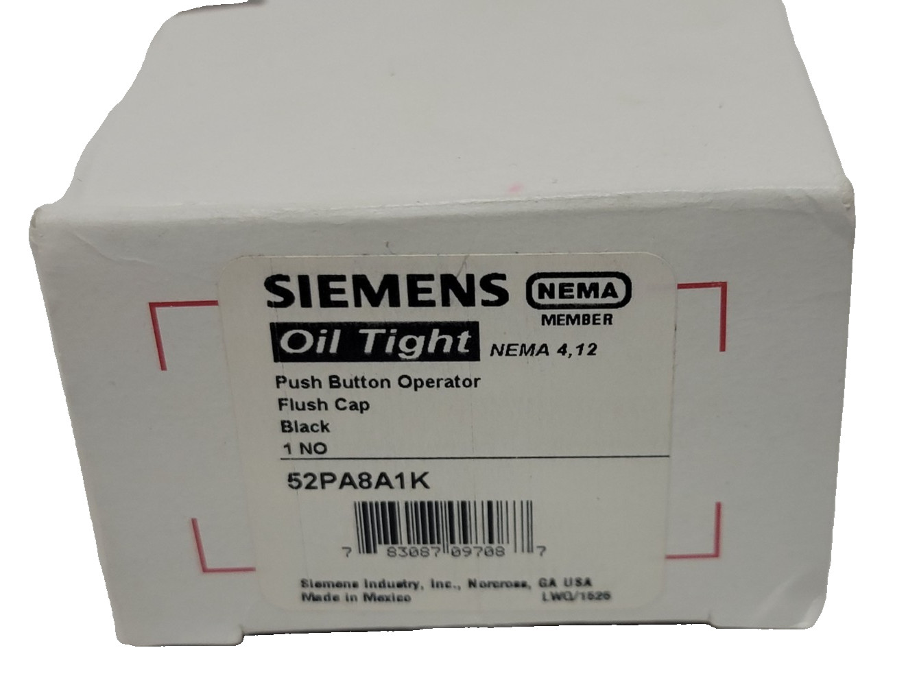 New Siemens 52PA8A1K Push Button Operator, Nema 4, 12, Flush Cap Type