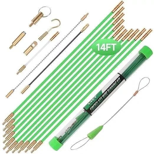 14ft Fiberglass Running Electrical Wire Cable Glow Rods Wire Pulling Fish Rod...