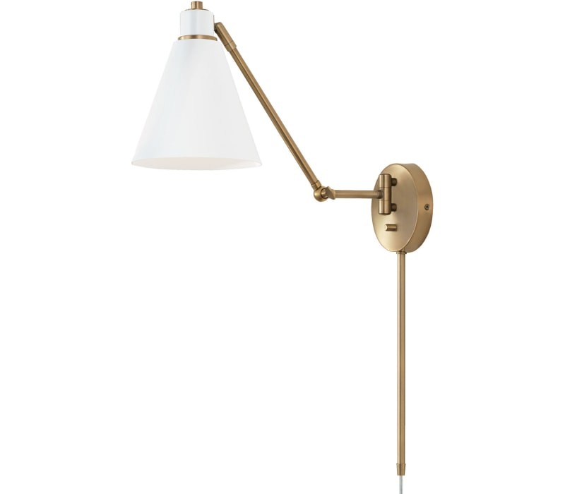 Capital 650111AW Bradley Wall Sconce, 1-Light 100 Watts, Aged Brass And White