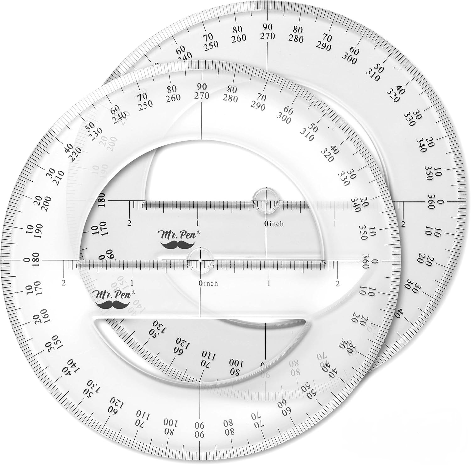 - 360 Degree Protractor, 6 Inch, 2 Pack | Clear Full-Circle Protractors for P...