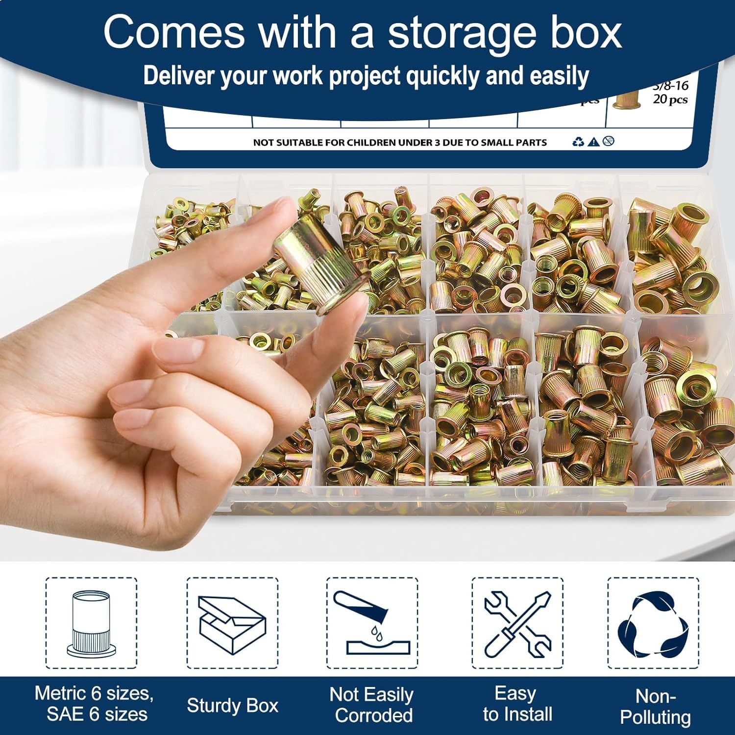 Metric & SAE Rivet Nut Set: 920 Pcs for Convenient Storage & Easy Installation