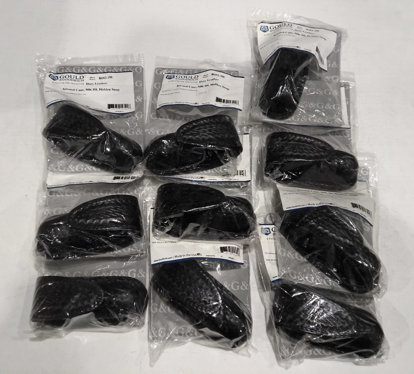 Lot of (10) Gould & Goodrich B682-3W Duty Leather Aerosol Case MKIII, Blk Weave