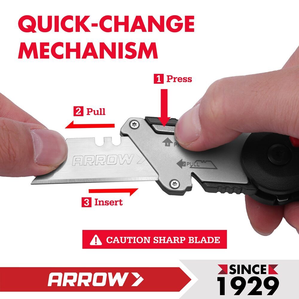 ARROW Utility Knife Quick Change Box Cutter Speed Release Folding Knife 14 Blade