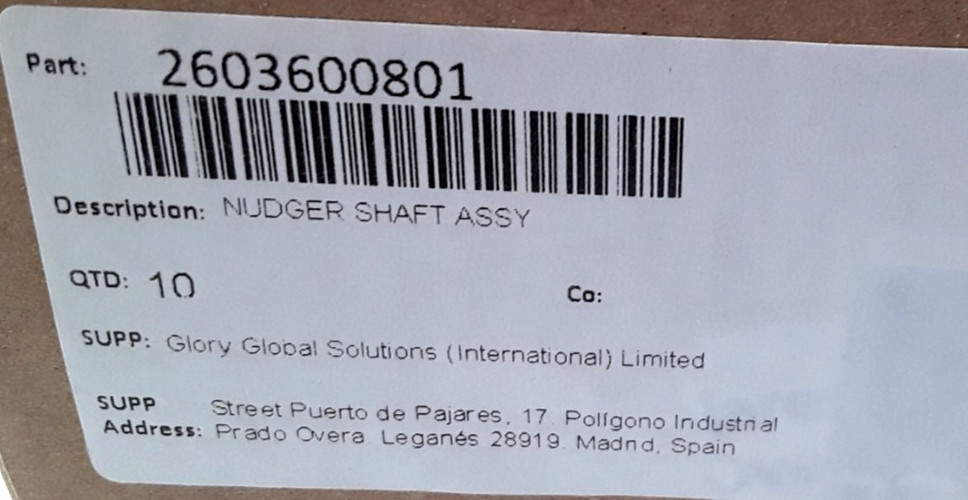 Glory | PN: 2603600801 | Nudge Shaft Assembly