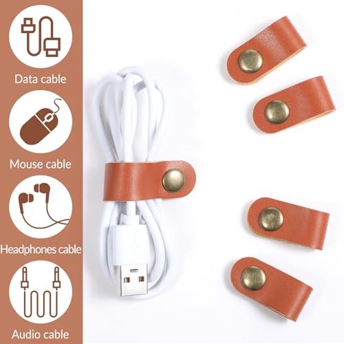 JJUNW 20Pcs Leather Cable Strap, USB Headphone Strap, Leather Cord 7cm