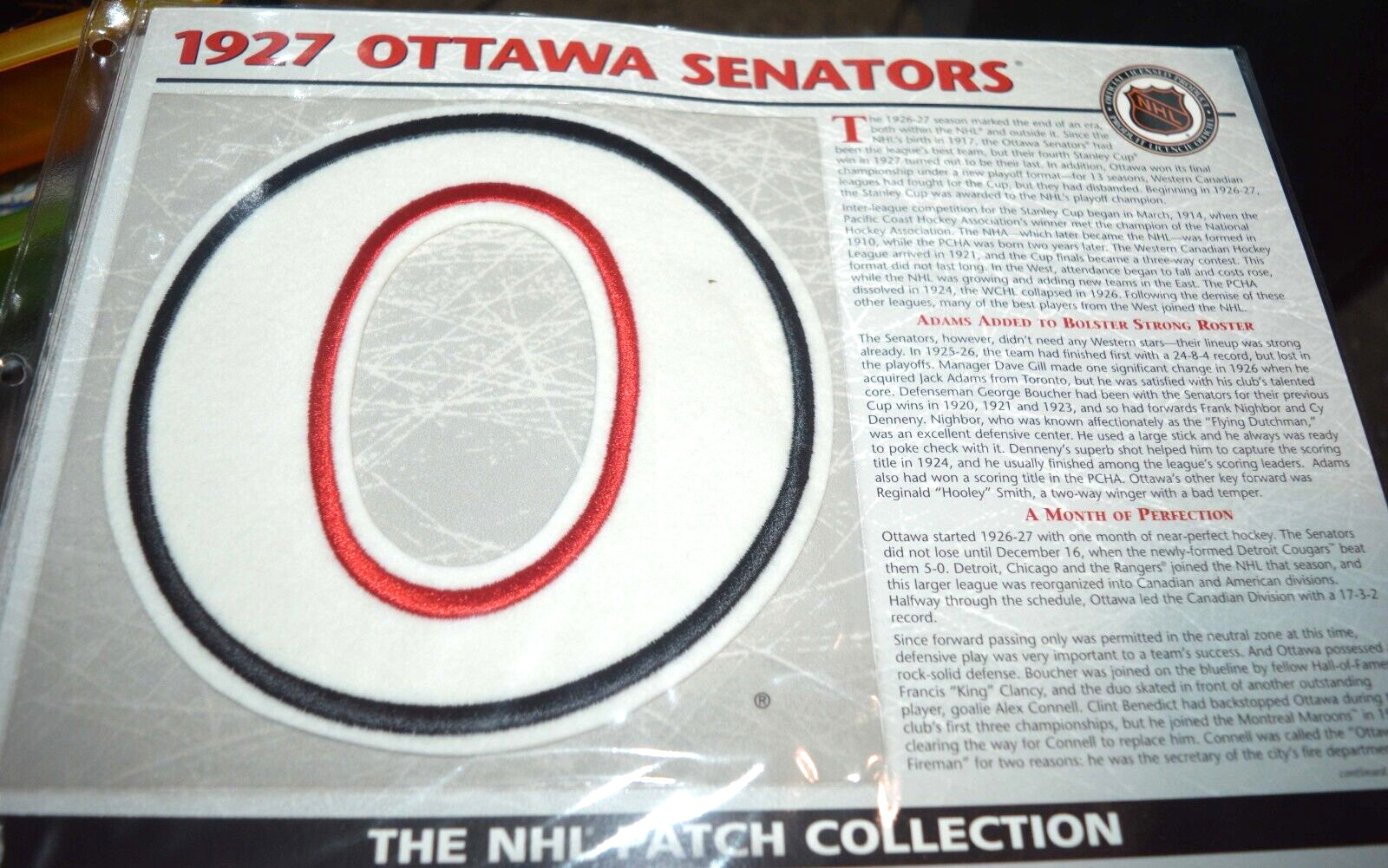 CANADA OTTAWA SENATORS 1927 LOGO NHL HOCKEY WILLABEE & WARD INFO CARD & PATCH
