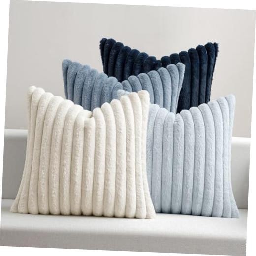 Faux Fur Plush Decorative Throw Pillow Covers 18" x 18" (Pack of 4) Navy Blue