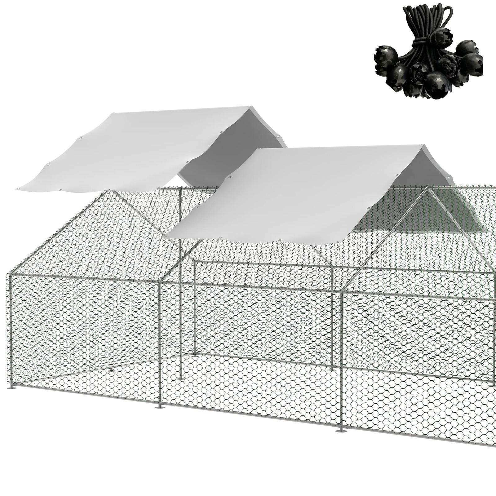 Outdoor Metal Chicken Coop Cover with 44 pcs Ball Bungee Cords, for Large Wal...