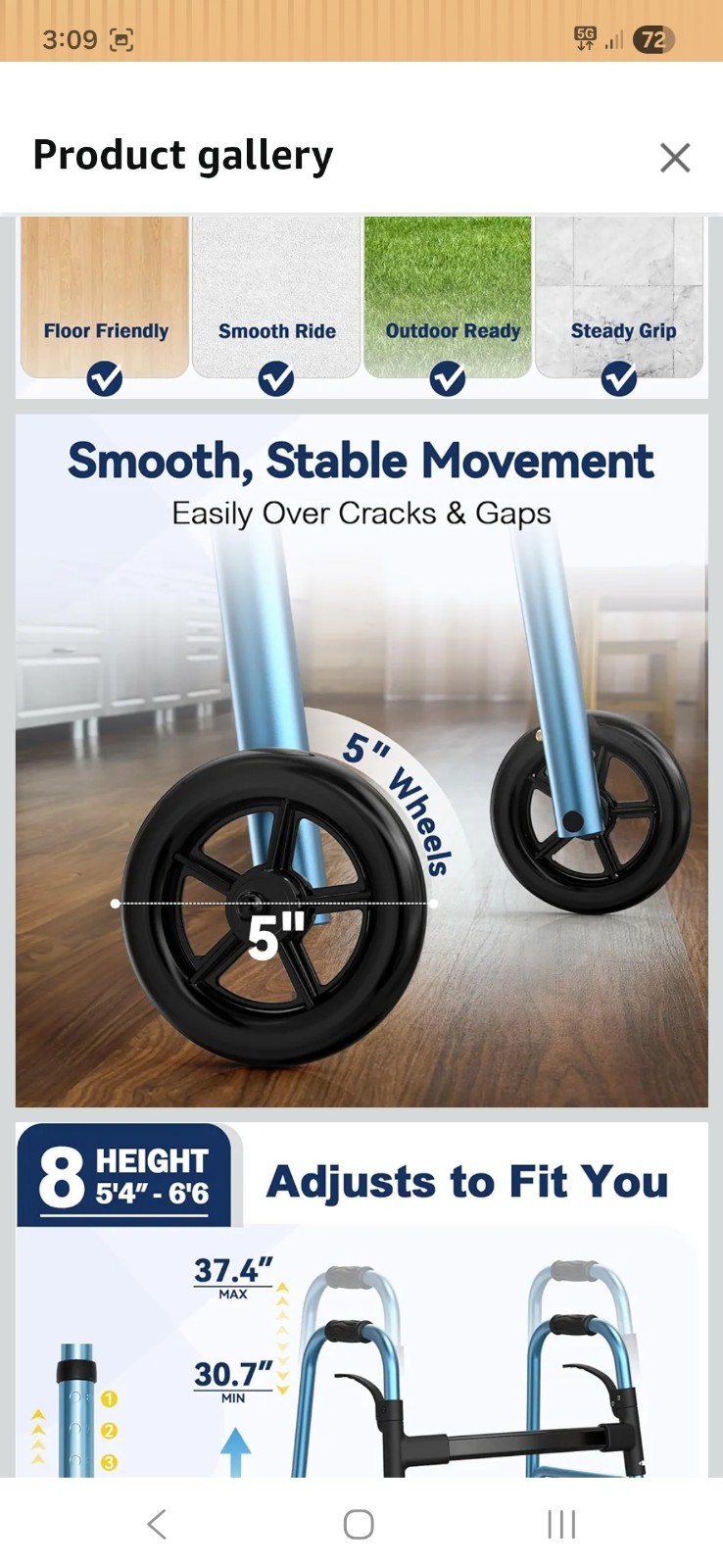 Walkers for Seniors, Folding Walker with Wheels and 2 Skis, Lightweight Rolling