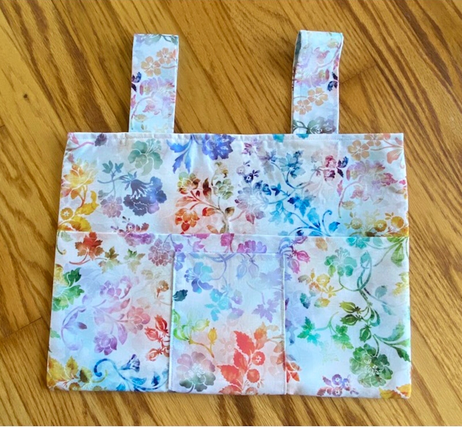 Walker Bag Pastel Flowers on White 6 Pockets 15"x11" Small Front Pocket Rollator