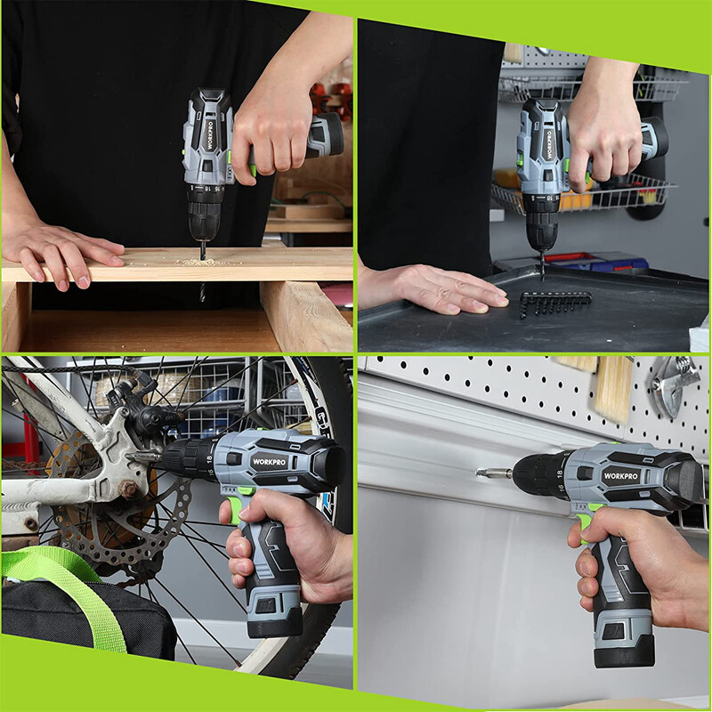 WORKPRO Cordless Drill Driver Kit 12V Screwdriver Driver Tool 3/8" Keyless Chuck