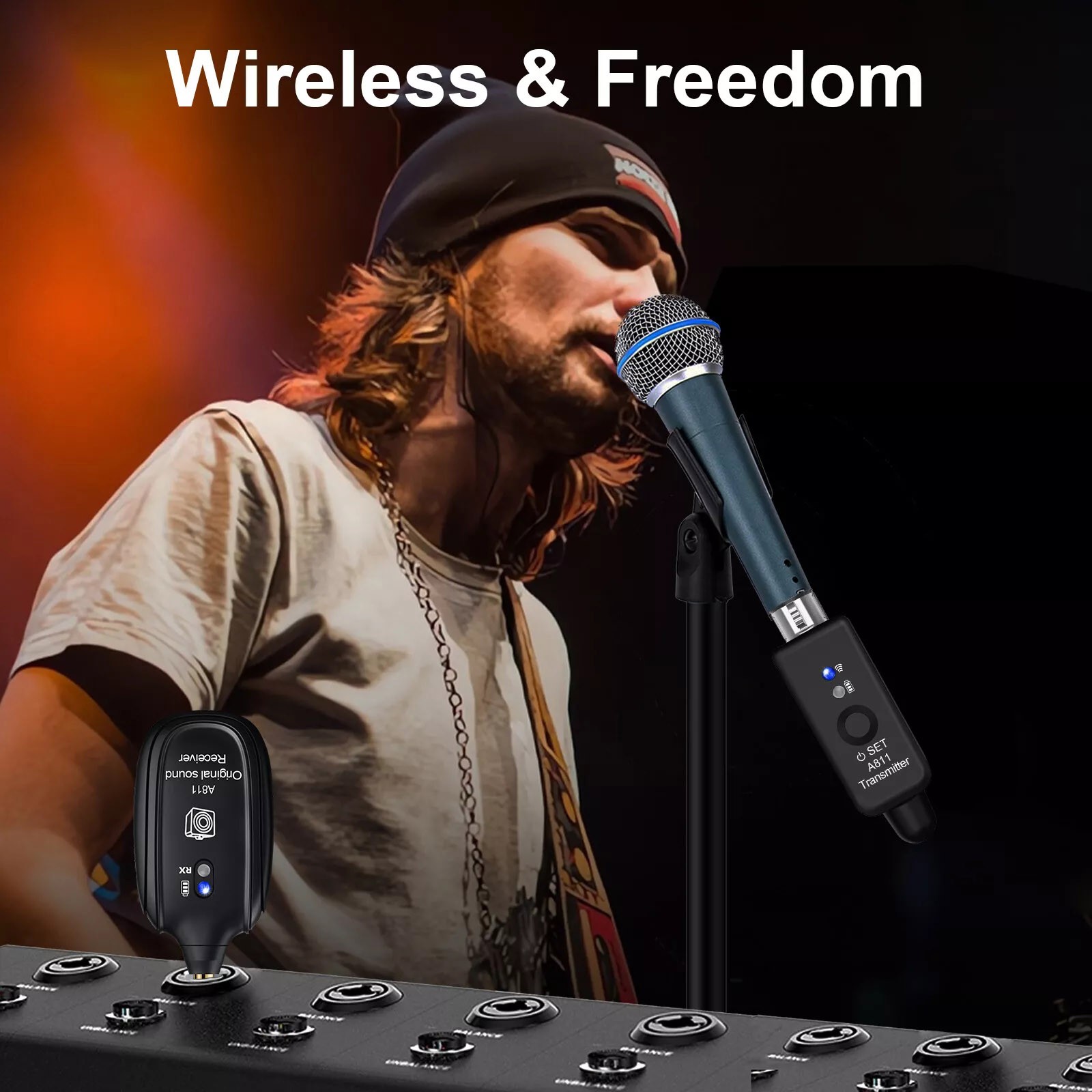 2.4GHz Microphone Wireless System Converter Adapter XLR Transmitter Receiver Set