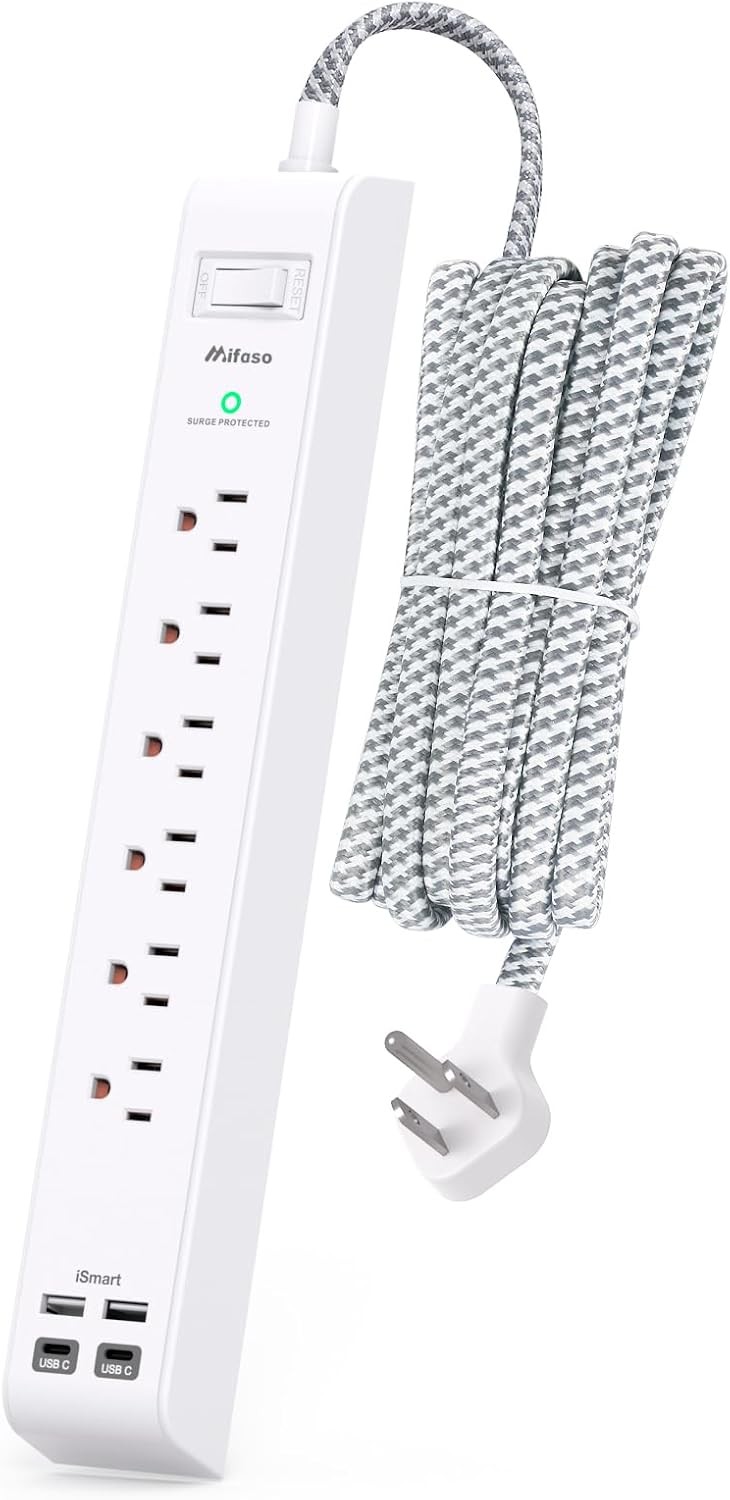 Protector Power Strip 10 ft with 4 USB Ports 2 USB-C 6 AC Outlets, Flat Plug