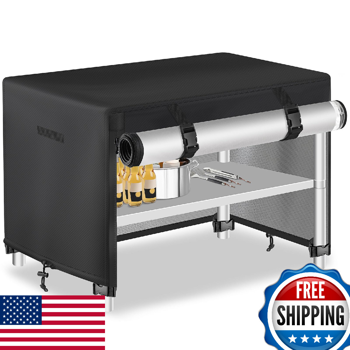 Outdoor Prep Table Cover with Split Zipper - Waterproof Stainless Steel Metal Ca