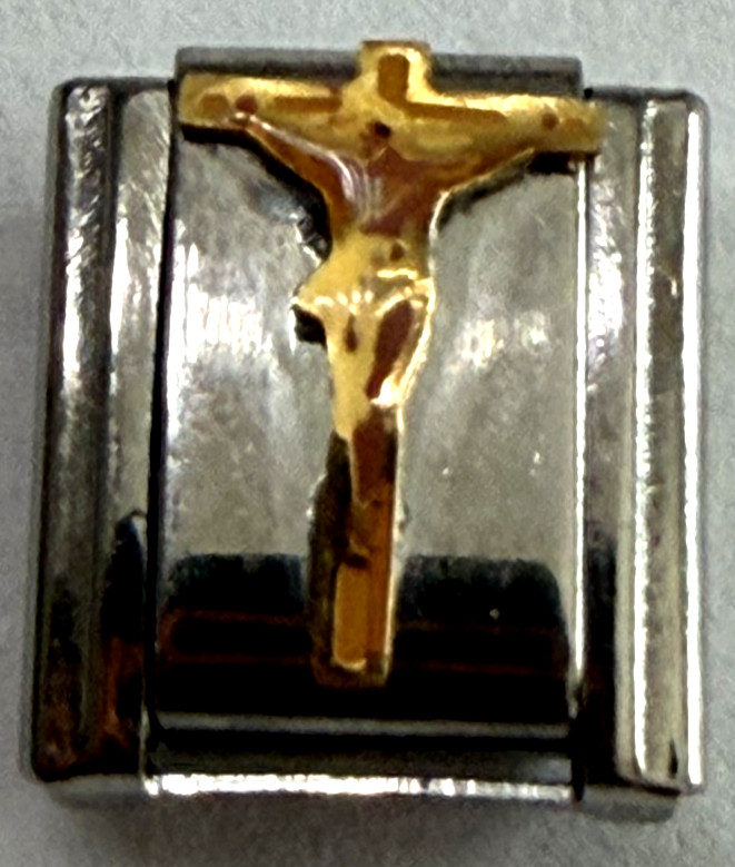Vintage CRUCIFIX in gold ORIGINAL Charm ITALIA COLLECTION fits 9MM Bracelets
