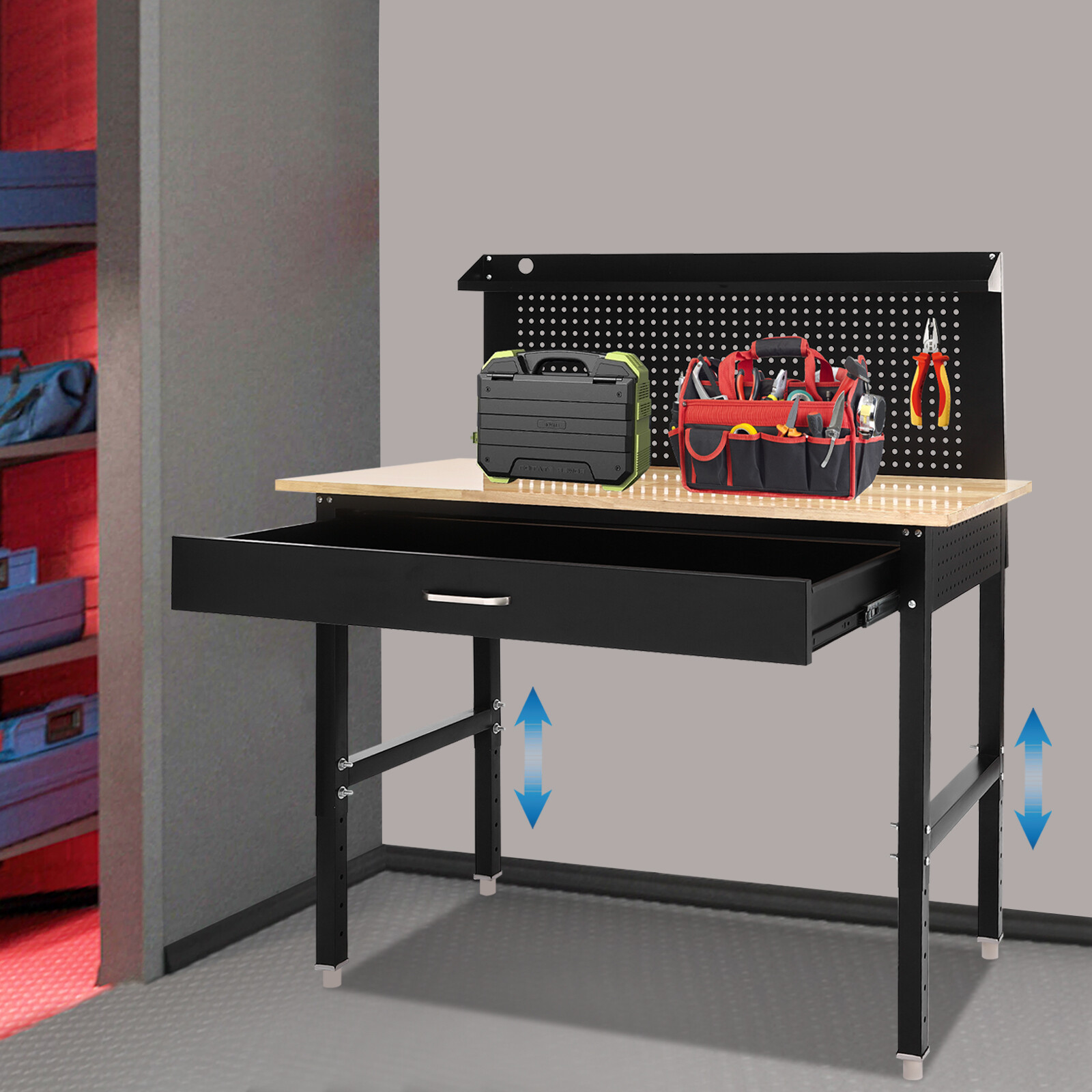 Adjustable Garage Workbench Work Bench for Garage Office Home 48"×24''
