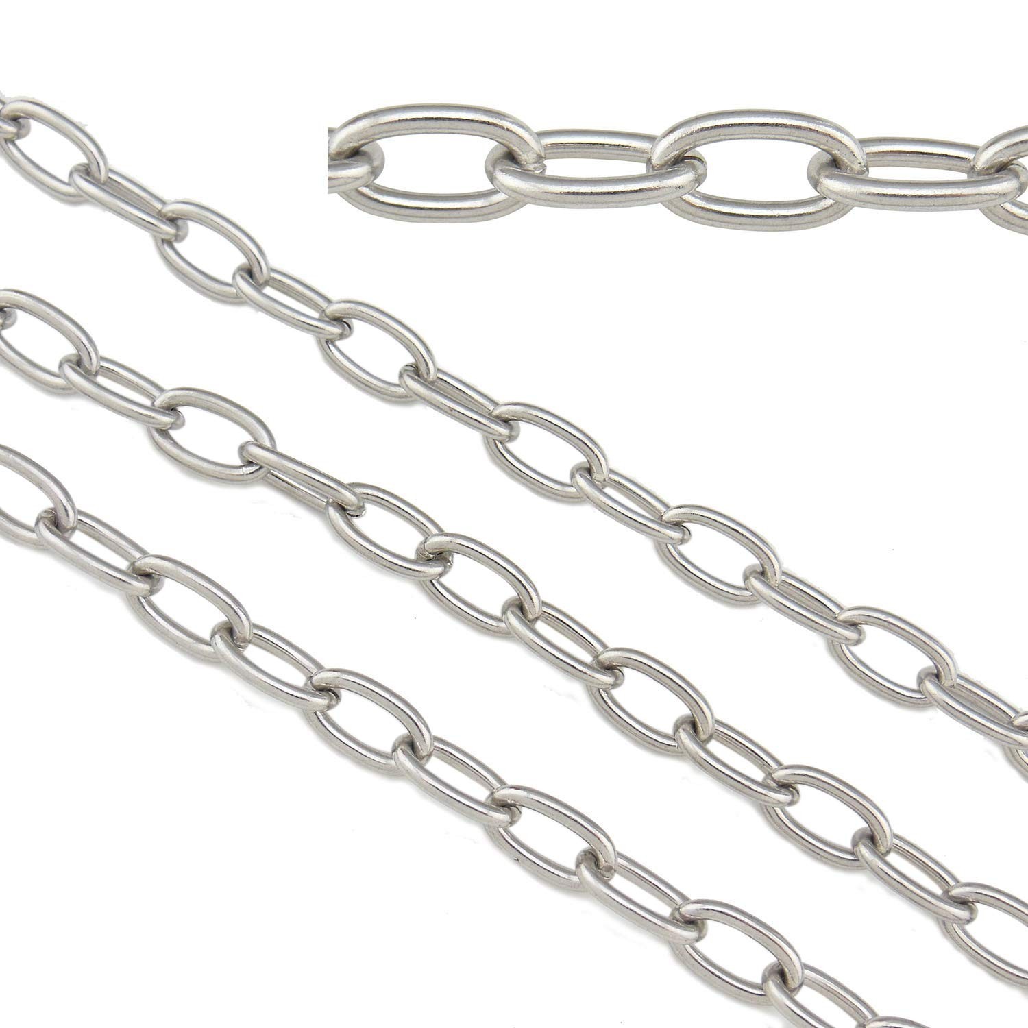 16ft 8mm Width Stainless Steel Drawn Flat Cable Chains Findings Fit for Jewel...