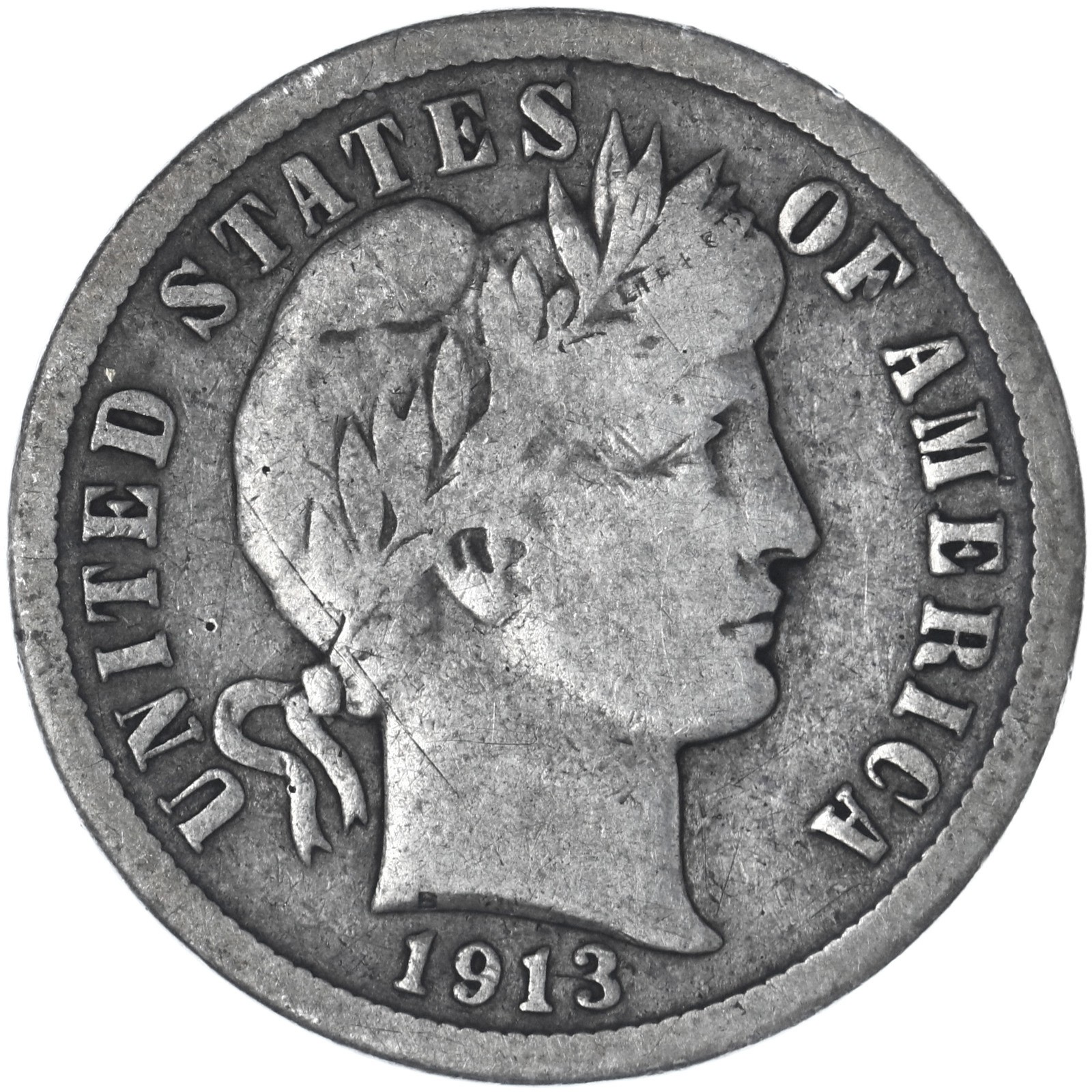 1913 (P) Barber Dime 90% Silver Fine FN