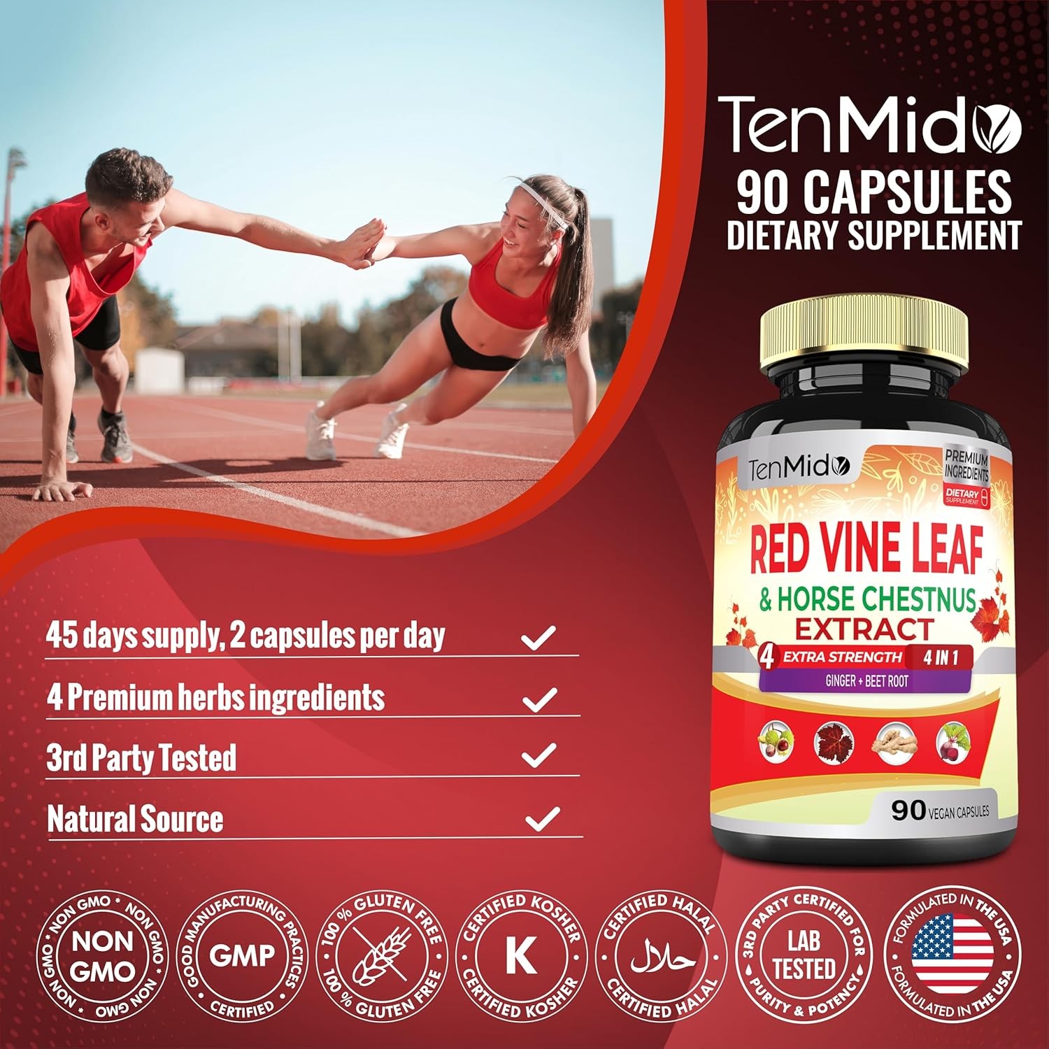 Red Vine Leaf Extract Capsules - with Horse Chestnut, Beet Root, Ginger -...