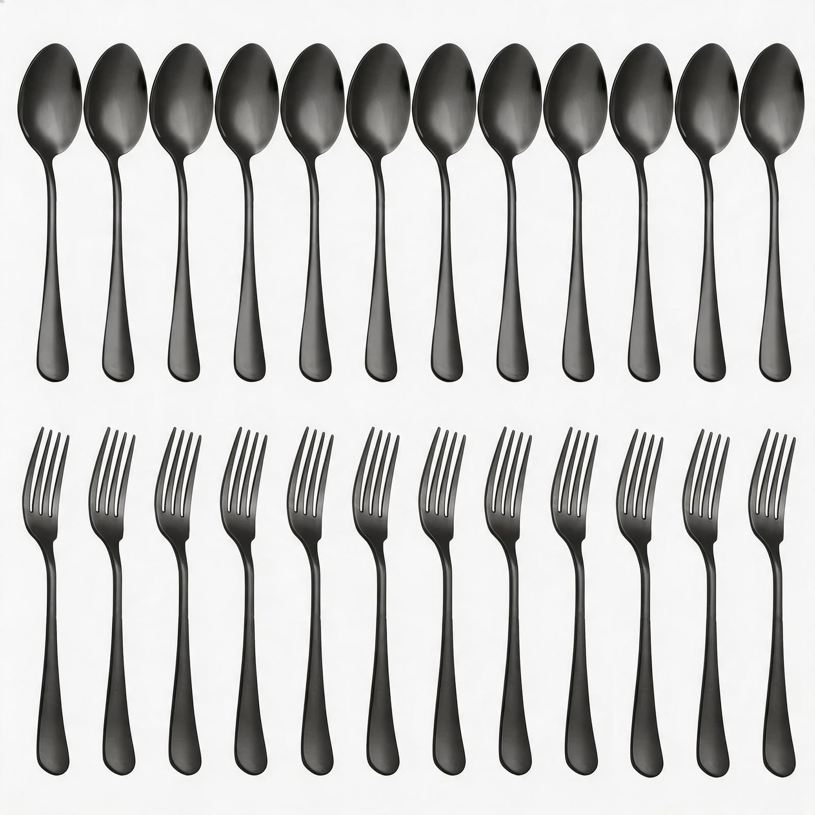 24 Piece Black Forks and Spoons Silverware Set for 12, Food 24-PCS,