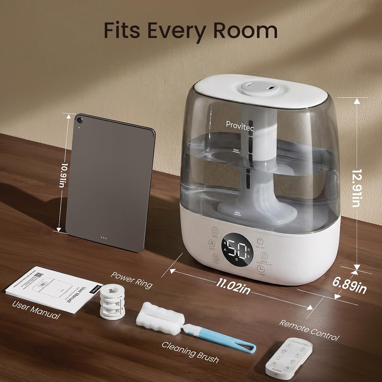 Provirtec 6L Self-Cleaning Humidifier for Large Room, CleanCare Warm & Cool Mist