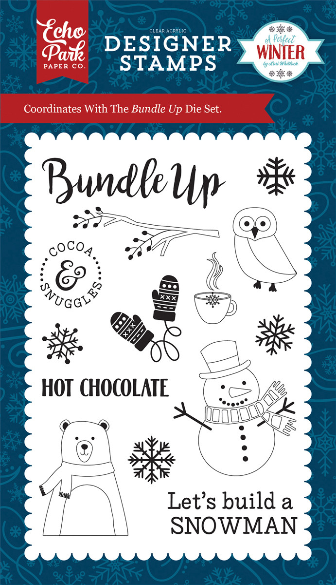 WINTER SNOWMAN OWL Bundle Up Echo Park Stamps Set 4"X6" - PW136044