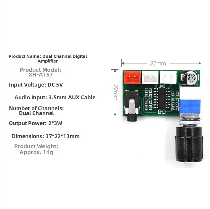 PAM8403 3W x2 Class D Audio Board with Built in Volume Control and AUX Input
