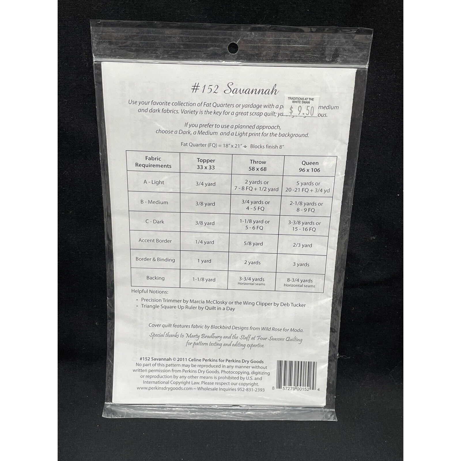Perkins Dry Goods - Savannah Topper, Throw & Queen Size Quilt Pattern NIP