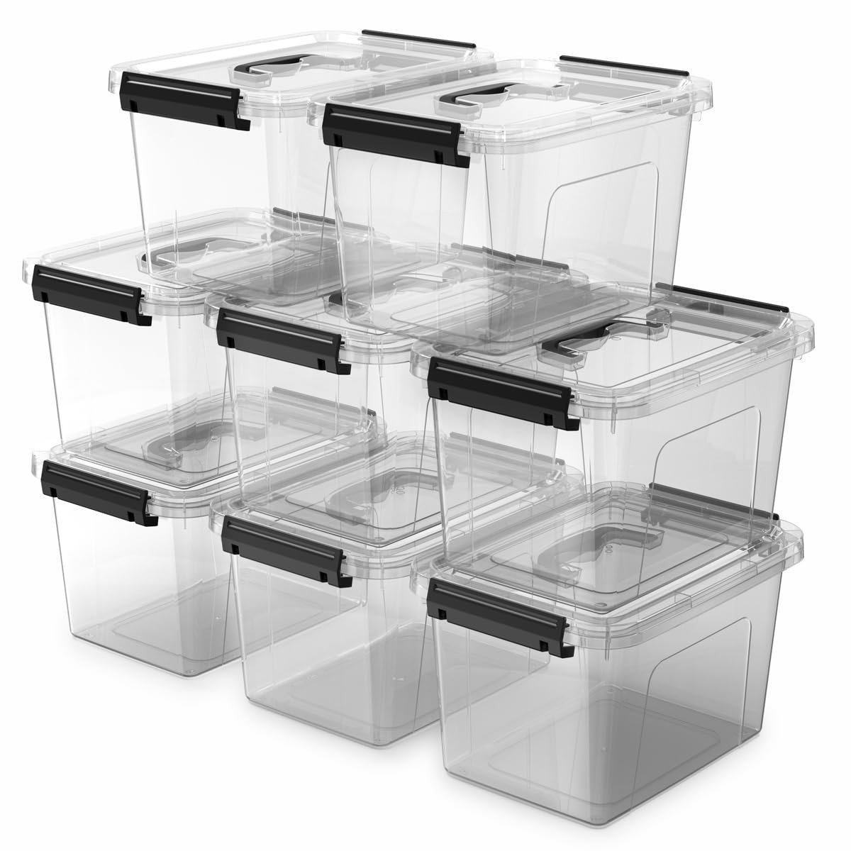 8-Pack Storage Latch Bins with Lids/Handle, 5 Quart Clear Plastic Latching Or...