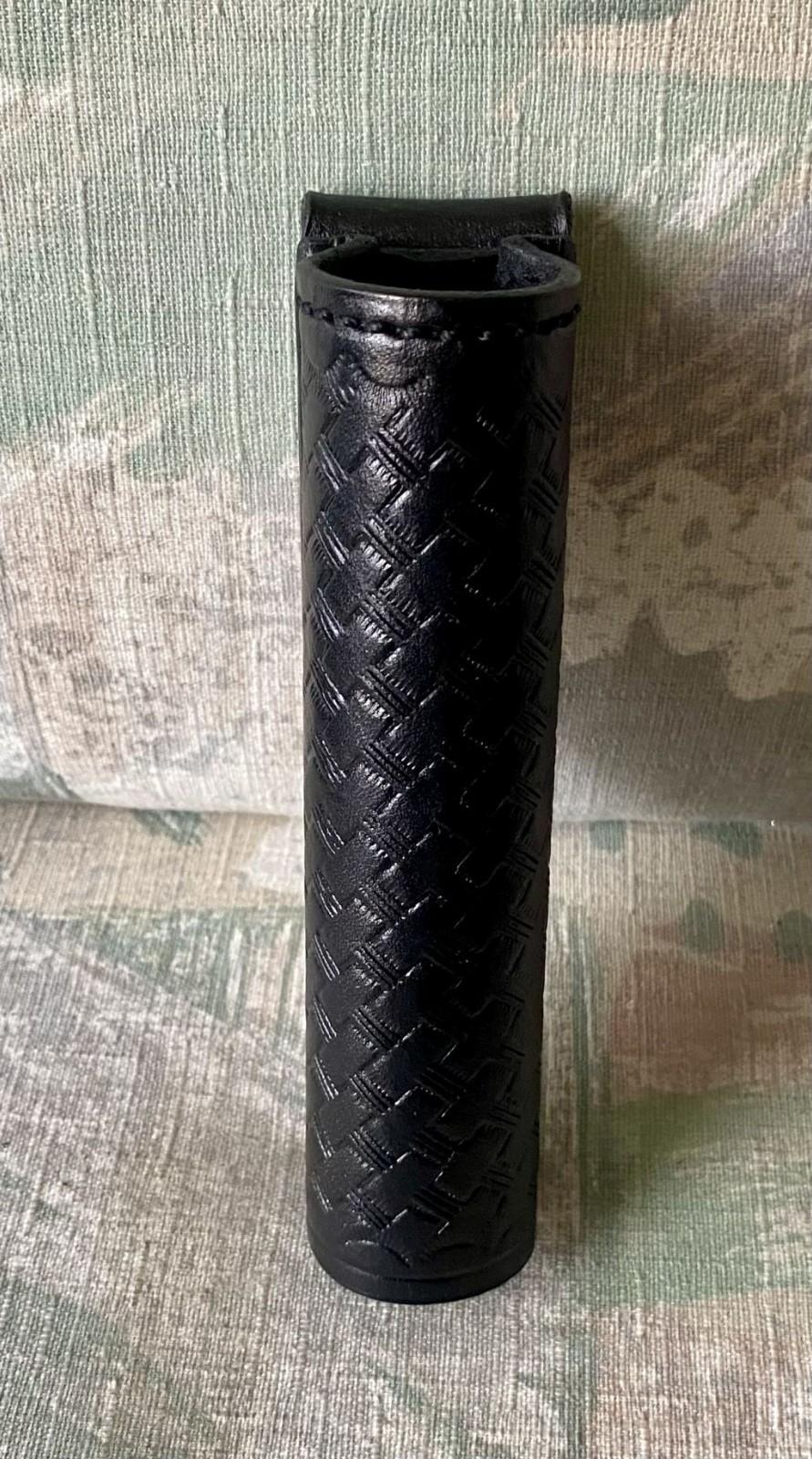 AETCO 6" Black Leather Basketweave Open Top Flashlight Holder - NEW & Made in US