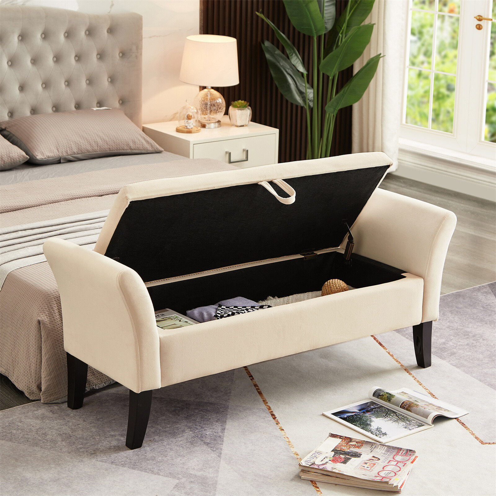 Modern Bed Bench Sofa End Bed Tool Footrest Storage Ottoman For Bedroom Home