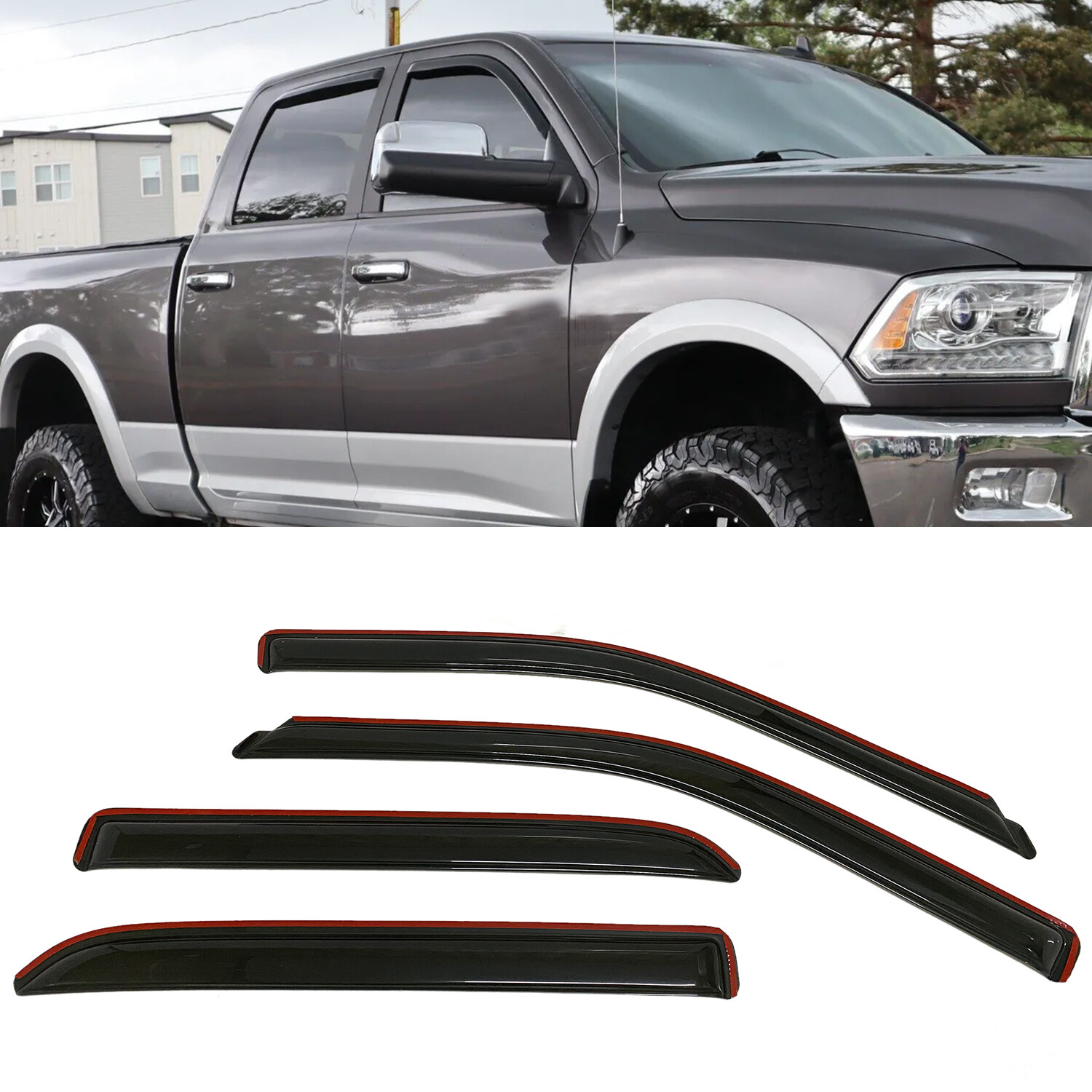IN-CHANNEL Window Visors Sun Rain Guard Fit 2010-2018 Dodge Ram 2500 Crew Cab